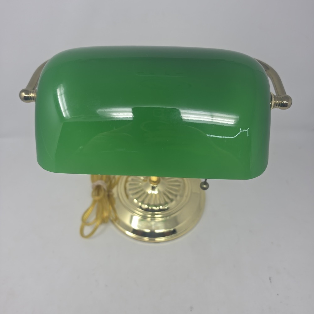 Vintage Brass Bankers (desk) Lamp W/Emerald Green Glass Shade - Picture 3 of 12